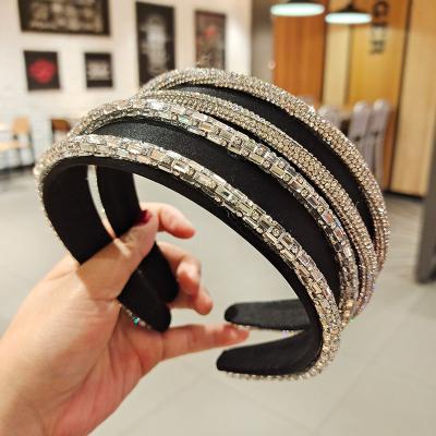 China European and American style full rhinestone wide edge headband for women fashion hair accessories Jeweled decoration for sale