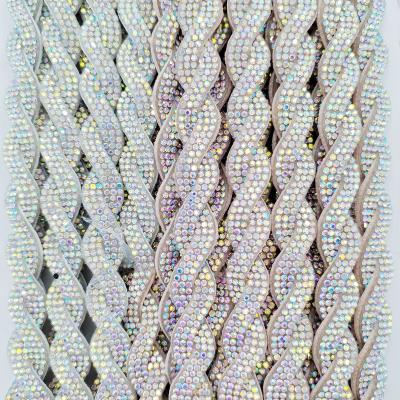 China Recyled Factory Silver Rhinestone Hat Band Ribbon Crystal Sparkling Diamond Bling Ribbon Wrap for sale