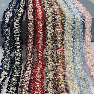 China High Quality Handmade Recyled Pearl Lace Ribbon DIY Pearl Lace Dress Headwear Accessories for sale