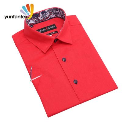 China 2019 New 100 Canvas Man Anti Shrink Red Short Sleeve Shirts With Paisley Contrast Different Solid Colors for sale