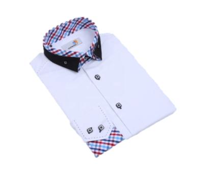 China Anti-pilling 2019 latest fashion design style 100 dyed fabric contrast double check double collar shirt by italian cotton for sale