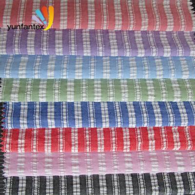 China 2020 Wholesale Shrink-Resistant 100 Yarn Dyed Woven Cotton Seersucker Crepe Stripe Fabric for sale