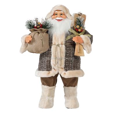 China 30~110cm Fabric Christmas Holding Santa Claus With Skis Ornament Decoration Holiday Figurine Collection Traditional Christmas Series for sale