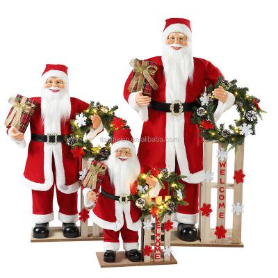 China 60/90/120cm Cloth Christmas Holding Santa Claus With Light Figurine Collection Holiday Festival Decoration Traditional Ornament Christmas for sale