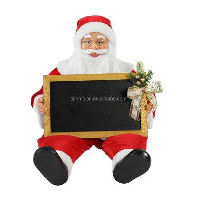 China 60/80cm Cloth Christmas Sitting Santa Claus With Musical Figurine Collectible Decoration Blackboad Holiday Ornament Traditional Christmas for sale