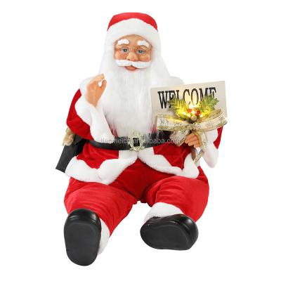 China Fabirc Christmas 80cm Sitting Santa Claus Animated With Lighting Musical Figurine Collectible Decoration Ornament Traditional Holiday for sale