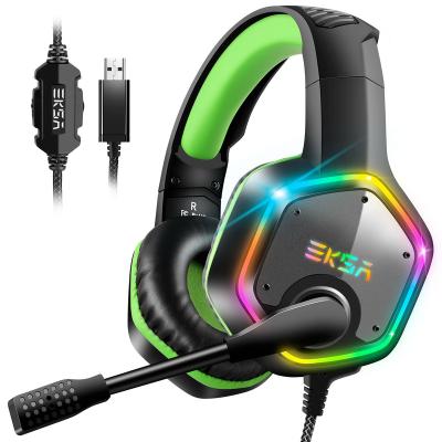 China Virtual Earphone EKSA E1000 7.1 Edge Head Set Gaming Color LED Light Gamer Headphones With Super Bass ANC PS4 Gray Green Mic For PC for sale