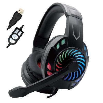 China USB Flexible Headset Earphone Headband KM666 Stereo Led Game Gaming Earphone With Sound Card for sale