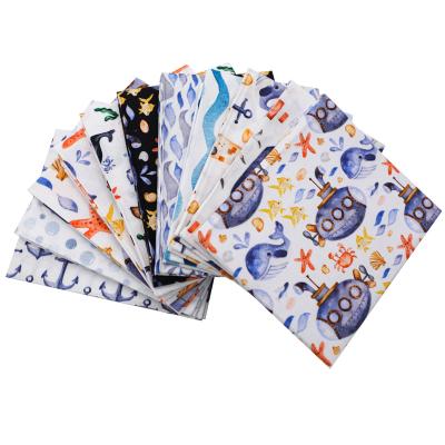 China Shrink-Resistant Pure Organic Cotton Fabric Cartoon Blue Animals Printed Fabric Fat Quarter for sale