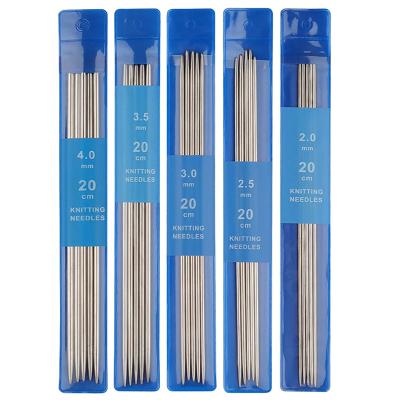 China 5sizes Stainless Steel Knitting Needles Set Double Headed 20cm Long Crochet Hook Weave DIY Sweater Open Stitch Knitting Tool for sale