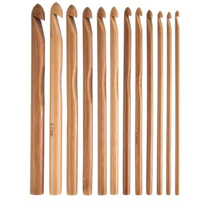 China 12Pcs Bamboo Wooden Crochet Hooks Set Handcrafted Knitting Needles Weave Yarn Craft Weave Sewing Needles Tool for sale