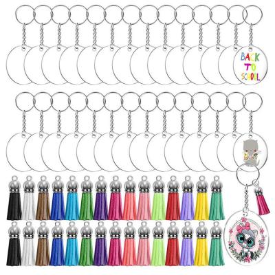 China Acrylic Key Ring Acrylic Blanks Keychain Tassels Set Clear Arylic Round Key Chain Blanks Colorful Keychain Keychain Tassels For DIY for sale