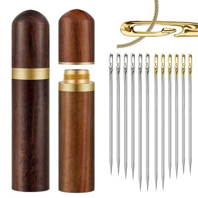 China Wood+metal Sewing Needle Storage Case with 12pcs Self Threading Needles Sewing Needles Set for Embroidery Sewing Craft Quilting Tool for sale