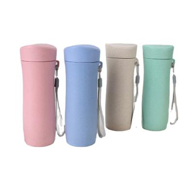 China Eco Friendly Portable Cup Stored With Plastic Wheat Straw Water Bottle From Lanyard Sealed And Portable Insulated for sale