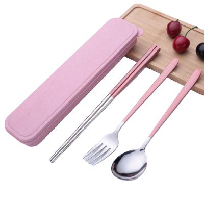 China Sustainable Luxury Portable Custom High Quality Stainless Steel Color Logo 304 Low MOQ Cutlery Set With Box for sale