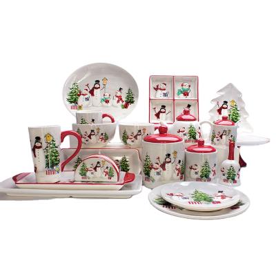 China Wholesale Stocked Santa Claus Ceramic Relief Carving Christmas Tableware Hot Selling Set for sale