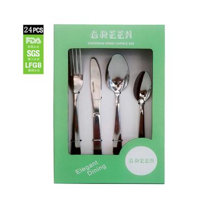 China Sustainable 16/24/32 Pcs Flatware Stainless Steel Silverware Cutlery Set For 4/6/8 People Cutlery Set With Box for sale