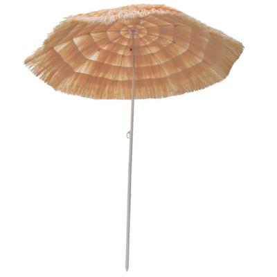 China Manual Control Sun Beach Straw Thatch Scenic Patio Umbrellas Folding Wooden Iron Umbrella for sale