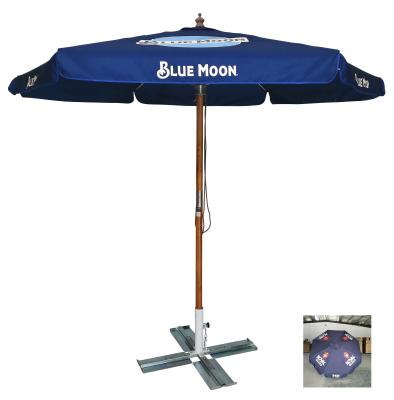 China Outdoor Sunshade 2.5M Navy Blue Wooden Umbrella with Straight Wood Frame and Custom Logo for sale