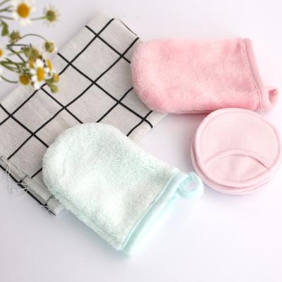 China Soft Private Logo Microfiber Cosmetic Glove Makeup Remover Facial Cleansing Gloves for sale