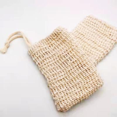 China All Natural Hot Selling Natural Soap Mesh Pouch Saver Organic Sisal Exfoliating Soap Bag with Drawstring for Bath and Shower Use for sale