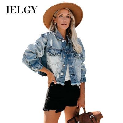 China IELGY Support OEM Sustainable Ladies Denim Jacket Washed Casual Jacket Women for sale