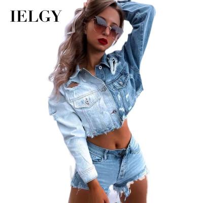 China IELGY Sustainable New Women Denim Jacket Fashion Personality Gradient Wash Water Short Worn Jacket Women for sale