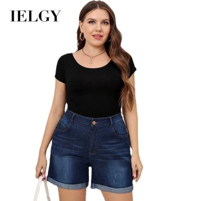 China IELGY Sustainable Blue High Waist Denim Shorts Plus Size Womens Straight Dark Panel Jeans for sale