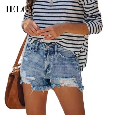 China Summer Sustainable Women's Stain IELGY Jeans Casual Tassel Ripped Shorts Women for sale