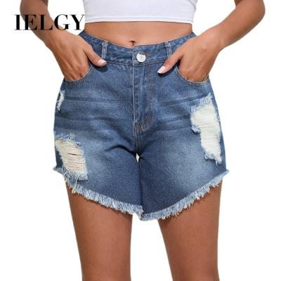 China IELGY Sustainable Women's Jeans Washed Ripped Mid Waist Shorts Women for sale