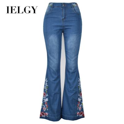 China IELGY Viable Women Embroidered Washed Flared Jeans Pants Bell Bottom for sale