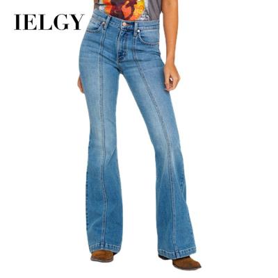 China IELGY Viable Women's High Waist Denim Paneled Diet Flare Pants for sale