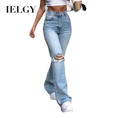 China IELGY Sustainable Ladies Jeans Wide Leg Pants Ripped Casual Pants Flared Pants Women for sale