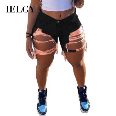 China Support OEM Fashion Hot Selling Flexible IELGY Soft Slim Fit Ripped Ladies Denim Stretch Shorts for sale