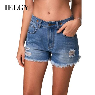 China OEM Sustainable Fashion Soft Support IELGY Slim Fit Washed Ripped Denim Stretch Shorts Women for sale