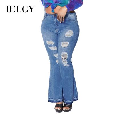 China IELGY Fashion Sustainable All-match Ripped Elastic Plus Size Womens Suspender Jeans Womens Flare Pants for sale