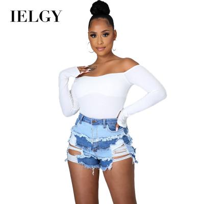 China IELGY Support OEM Slim Fashion Trend Stitching Hole Stretch Denim Shorts For Women for sale