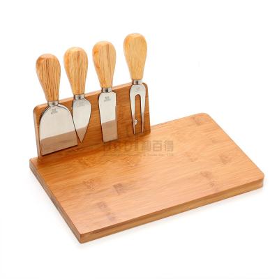 China Eco - Friendly Food Serving Tray Natural Bamboo Cheese Board With Knife Set for sale