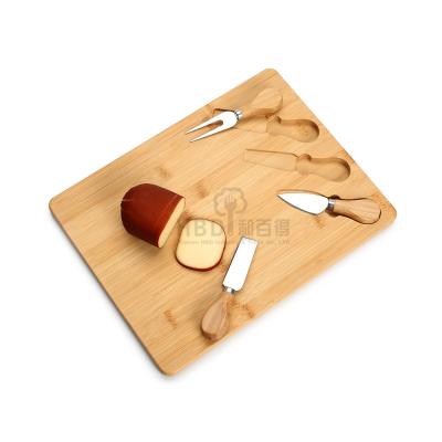 China 2022 Sustainable Hot Selling Rectangle Shape Bamboo Cheese Cutting Board Set With Knife for sale