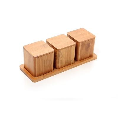 China Viable Wholesale Three Piece Bamboo Salt Sugar Spice Containers With Lid for sale