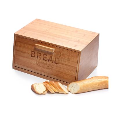 China Customization Sustainable Printing Food Container Kitchen Storage Bins Bamboo Bread Box for sale