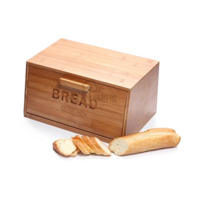 China Hot Selling Solid Bamboo Stocked and Wooden Bread Barrel Kitchen Food Storage Box for sale