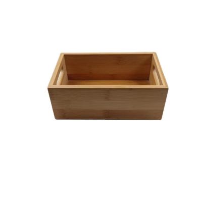 China New Design Viable Carry Handle Storage Food Snacks Multifunctional Bamboo Drinks 20*12.5*7.5 Bamboo Storage Box for sale