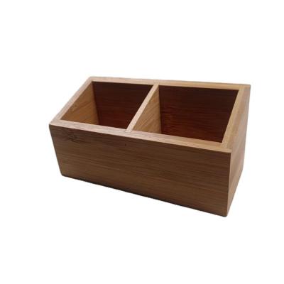 China Hot Selling Sustainable Bamboo Storage Box Two Square Compartment Storage Box Skin Care Cosmetic Organizer for sale