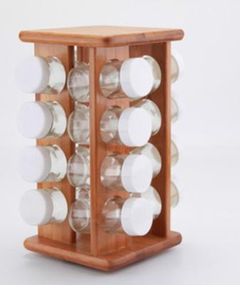 China 16 Viable Jars Revolving Spice Rack Bamboo Spice Rack Shelf Rack For Kitchen Countertop for sale