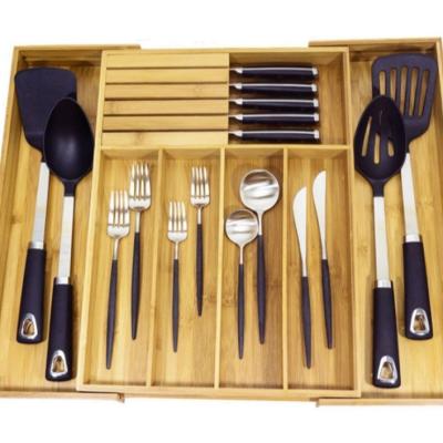 China Wholesale Custom Cutlery Kitchen Expandable Multifunctional Organizer Viable Drawer And Bamboo Cutlery Organizer for sale