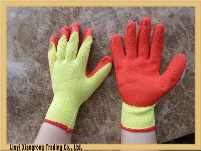 China Crinkle finished red latex coated yellow poly cotton work gloves for sale