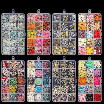 China Easy Apply New 15 Grids Nail Art Jewelry Aurora Butterfly Flower Resin Alloy Nail Decoration for sale