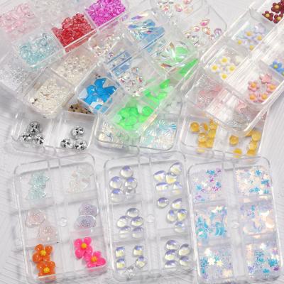 China Easy Apply 6 Grids Nail Art Resin Jewelry Flower Butterfly Bead DIY Nail Decoration for sale