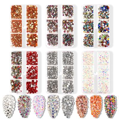 China Shiny Nail Art Rhinestone Decoration 6 Grids Boxed Flat Bottom Colorful Shiny Rhinestone for sale